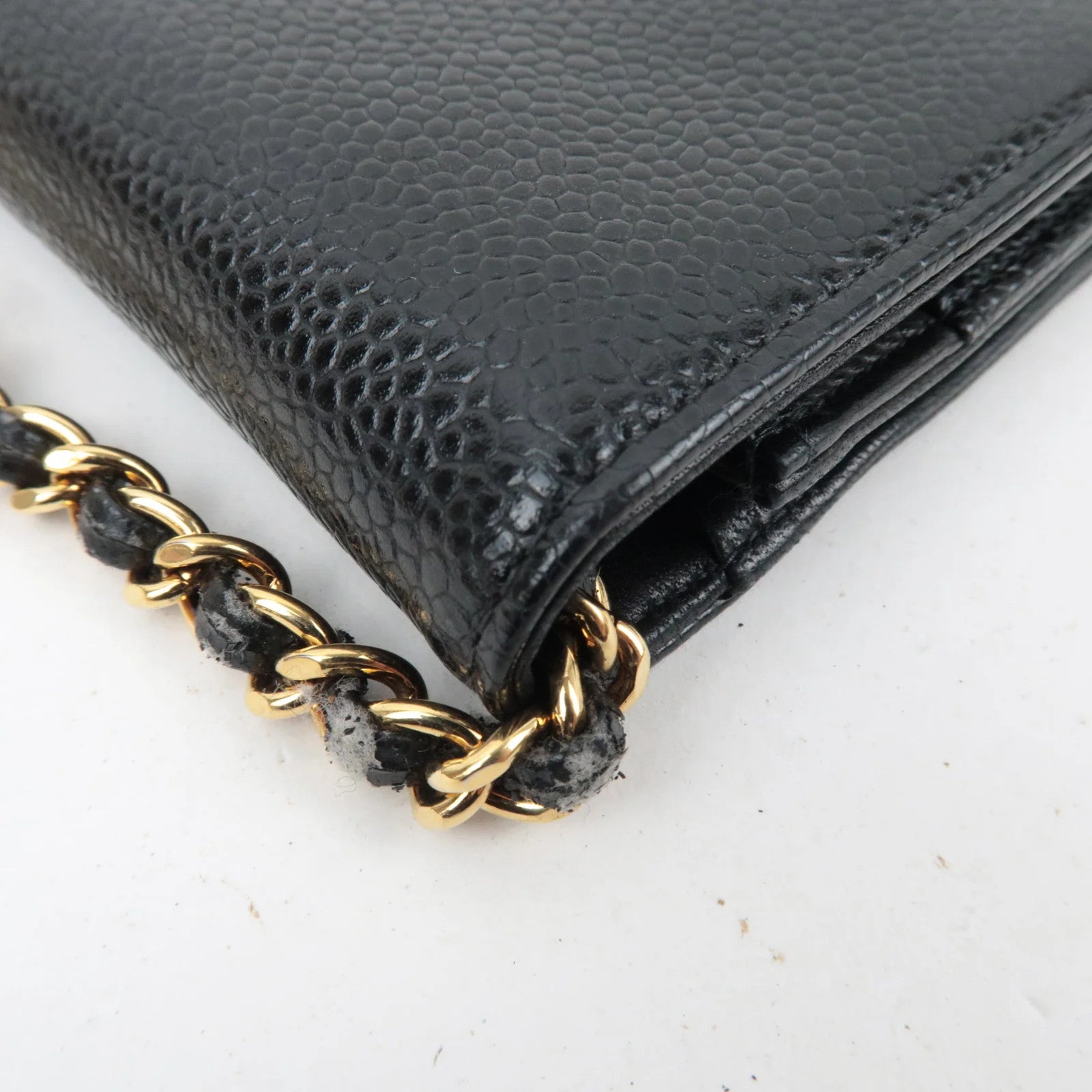 CHANEL Caviarskin Chain Wallet WOC Shoulder Bag - Black, Caviarskin