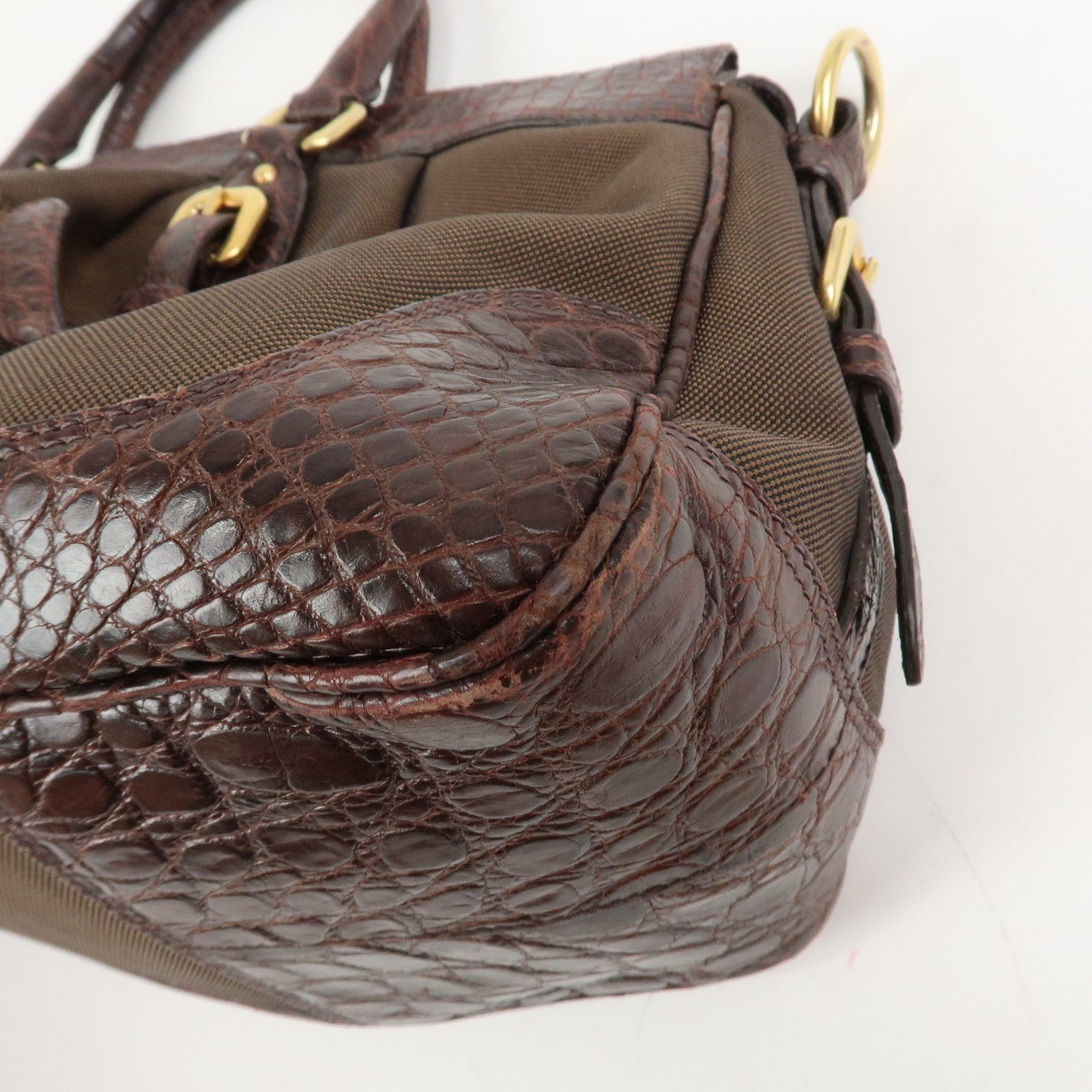 Prada 2Way Shoulder Bag - Brown, Canvas and Embossed Leather