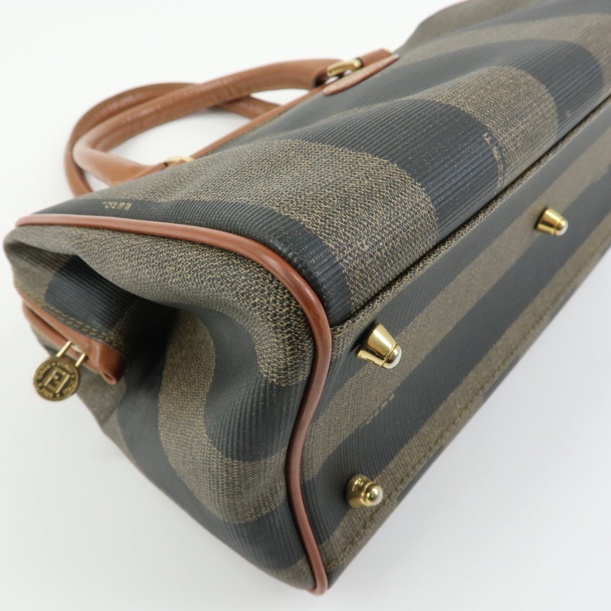 Fendi Pequin Boston Bag - Brown Beige Black, PVC Leather