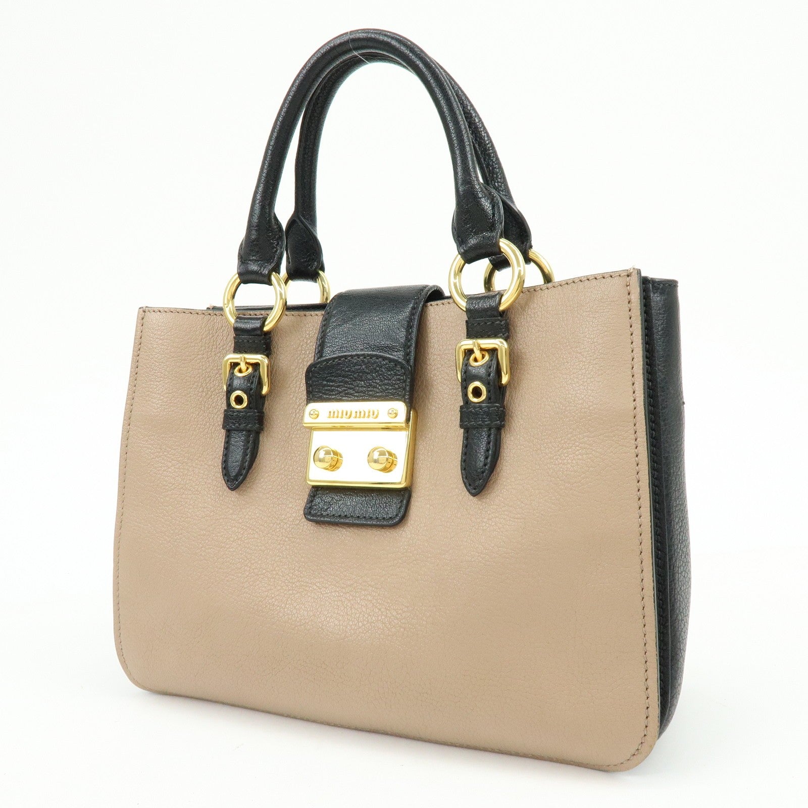Miu Miu Hand Bag - Beige Black, Madras Leather