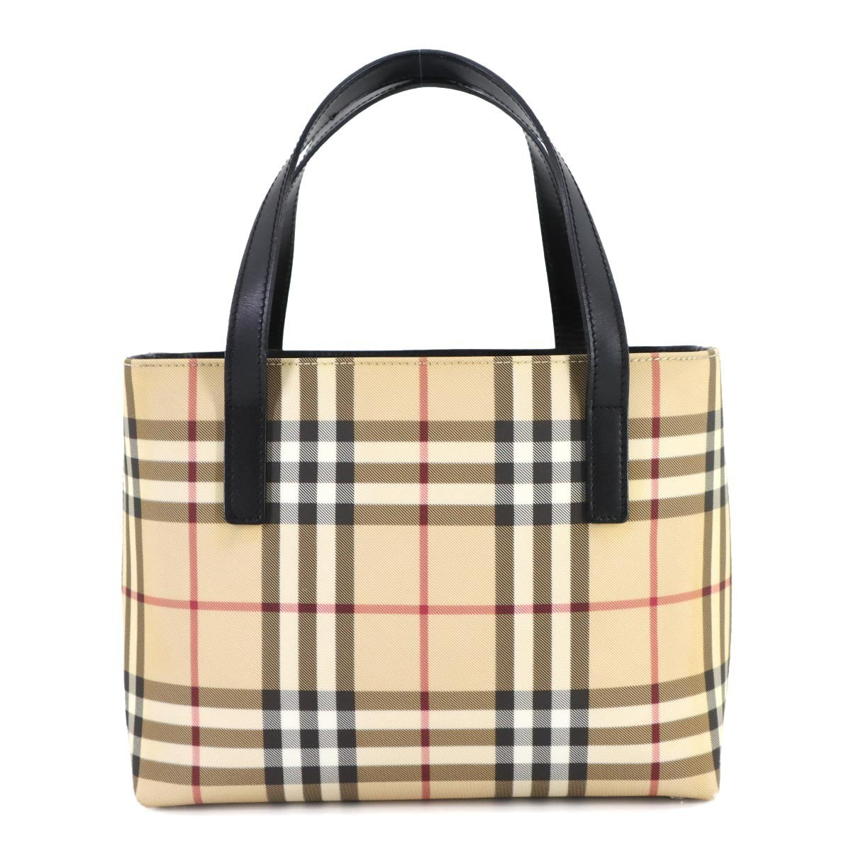 Burberry Plaid Hand Bag - Beige, Black, PVC, Leather