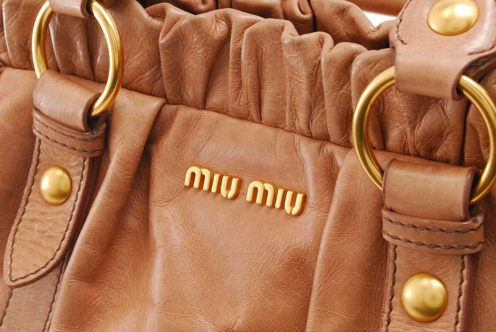 Miu Miu Vitello Lux 2Way Shoulder Tote Bag - Pink Beige, Leather