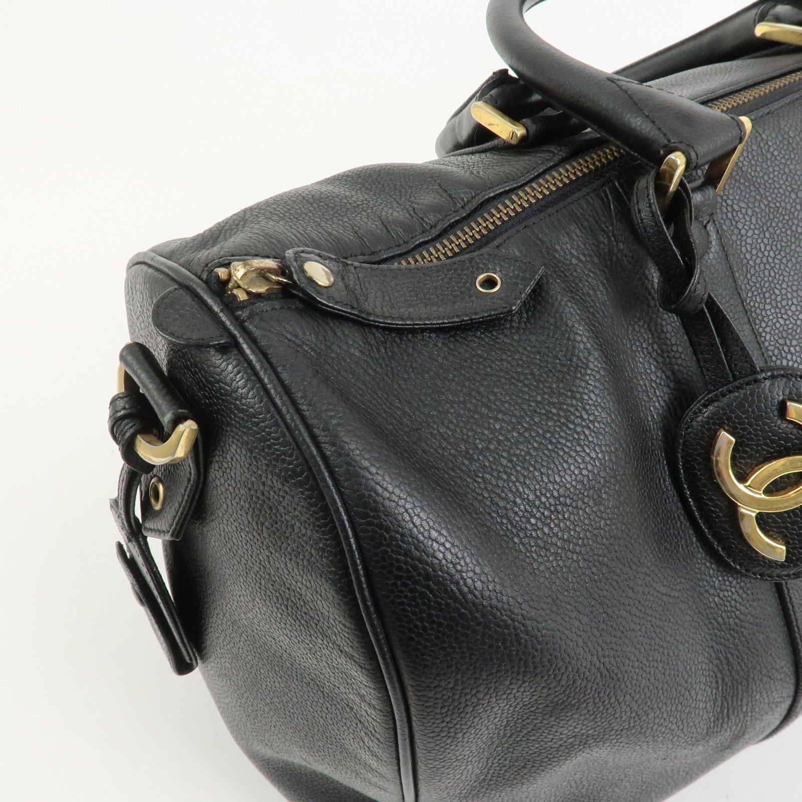 Chanel Coco Mark Caviarskin Boston Bag - Black, Leather