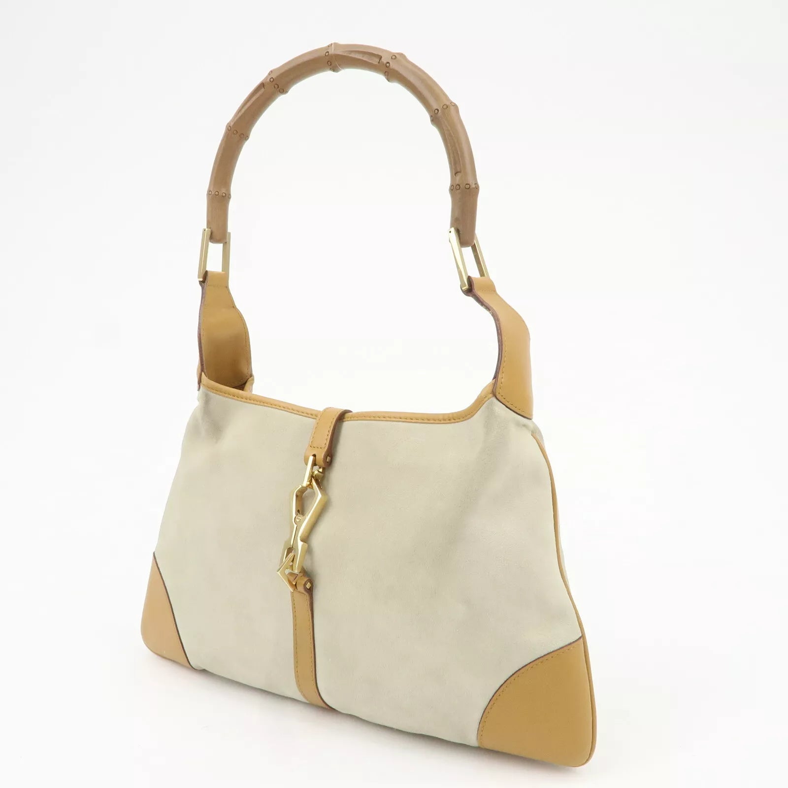 GUCCI Bamboo Suede Leather Shoulder Bag - Gray/Brown, Suede/Leather