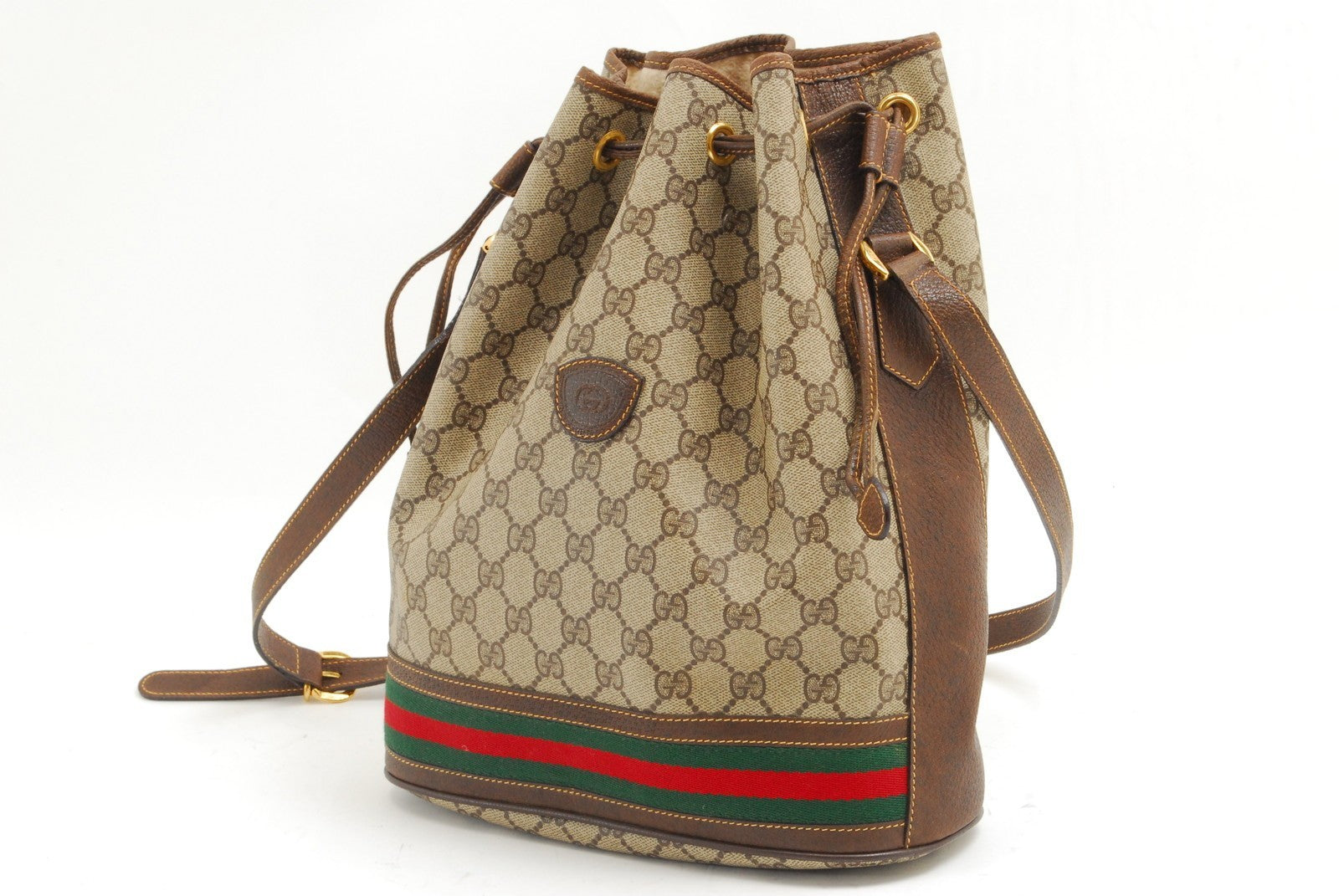 Gucci Vintage GG Sherry Line Drawstring Shoulder Bag - Brown, PVC Leather