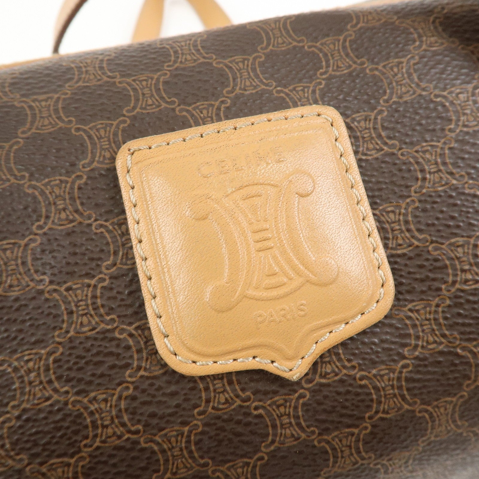 Celine Macadam Canvas Leather Boston Bag - Brown, PVC Coating Canvas, Leather