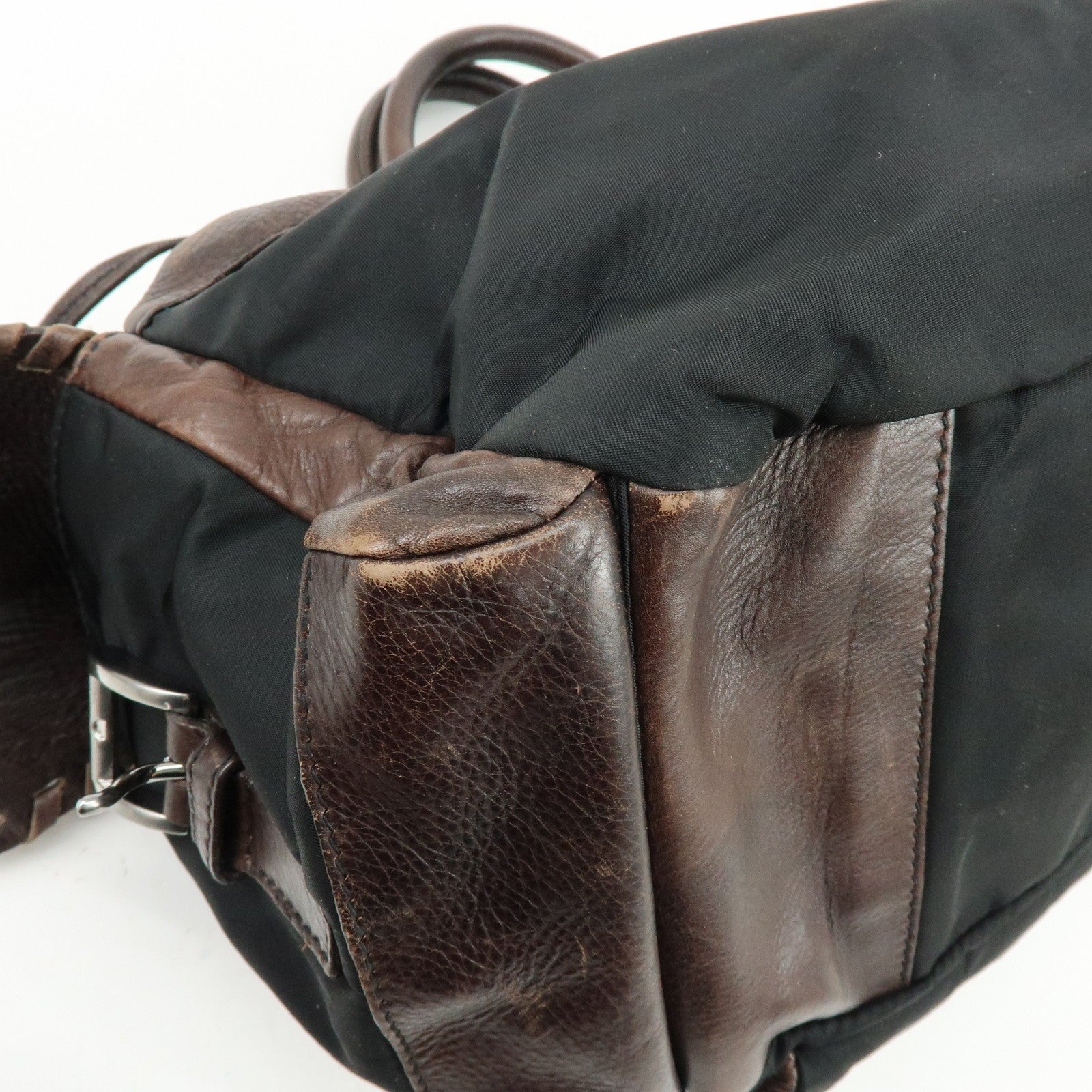 Prada Hand Bag Tote Bag - Brown, Black, Leather, Nylon