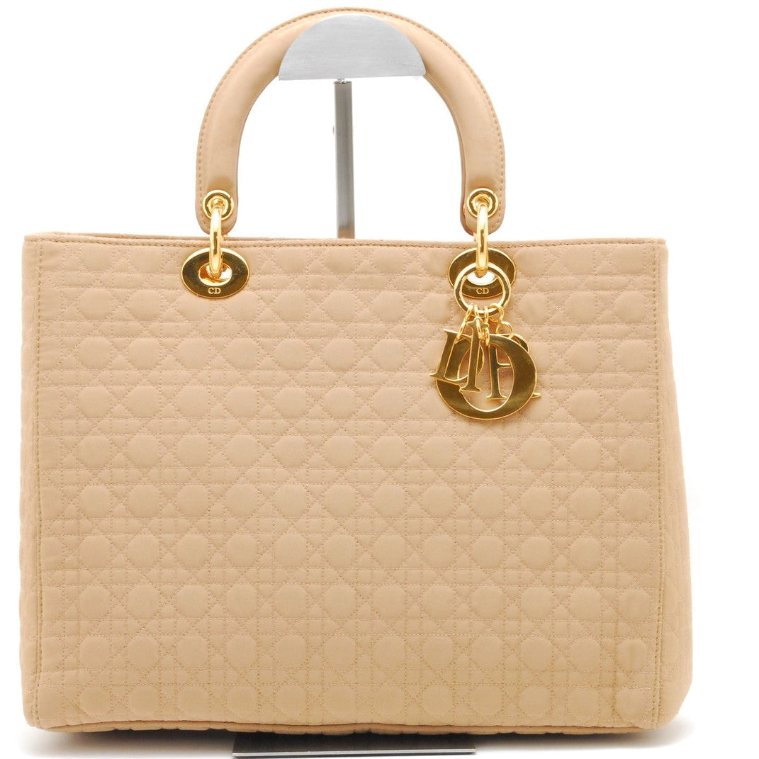 Christian Dior Lady Dior Tote Hand Bag - Beige, Nylon