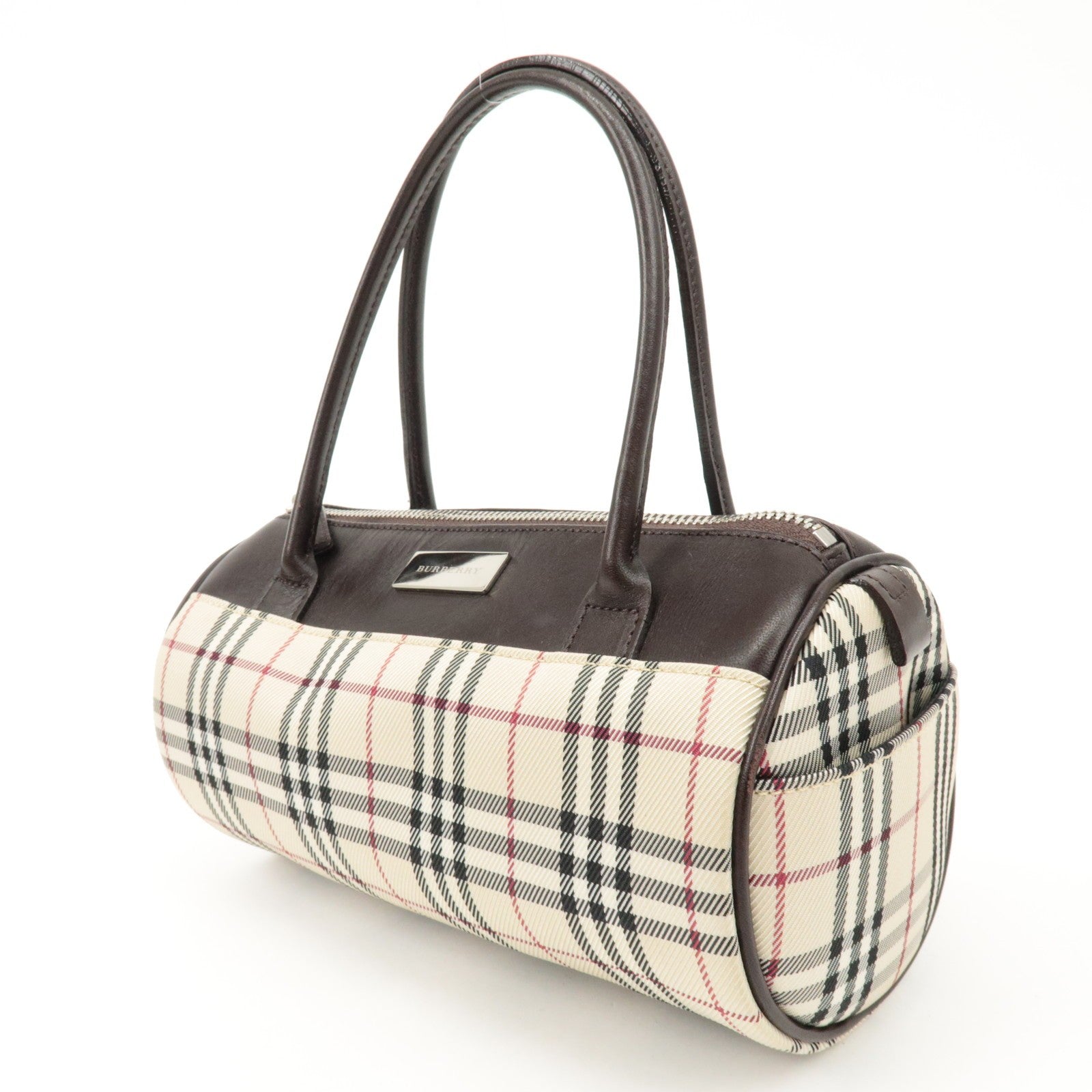 Burberry Nova Plaid Hand Bag - Beige Brown, Leather Canvas