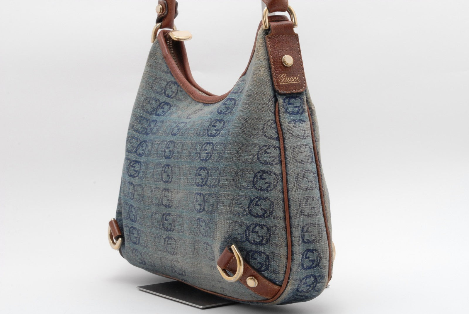 Gucci Denim Abbey D-Ring Shoulder Bag - Blue Brown, Canvas Leather