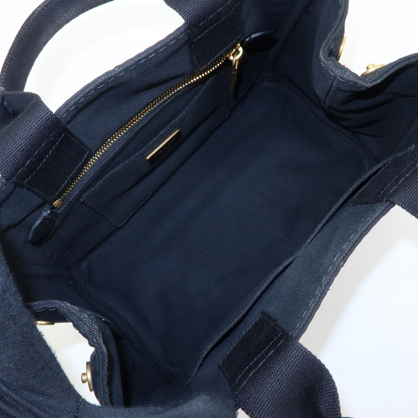 PRADA Canapa Triangle Logo Tote Bag - Black, Canvas