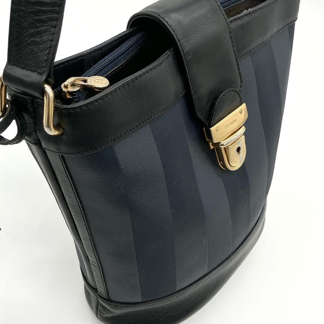 Fendi Pecan Pattern Shoulder Bag - Black x Navy, PVC Leather