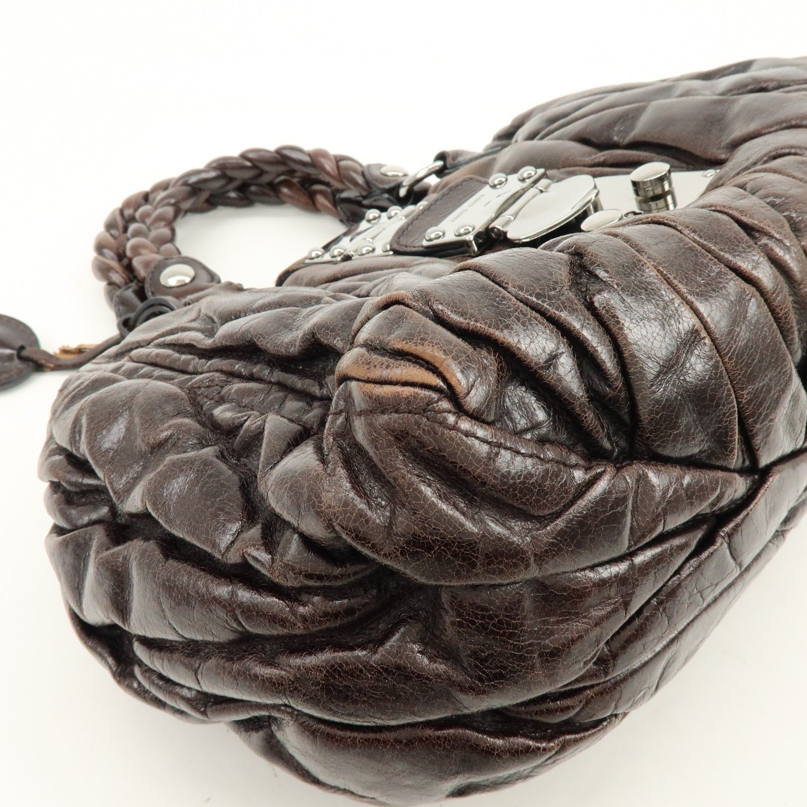 Miu Miu Matelasse 2Way Handbag - Dark Brown, Leather