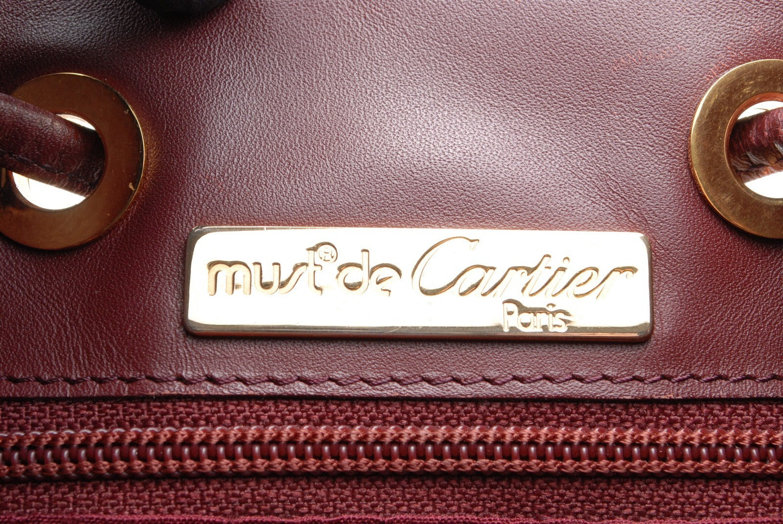 Cartier Must Line Drawstring Leather Shoulder Bag - Burgundy, Leather
