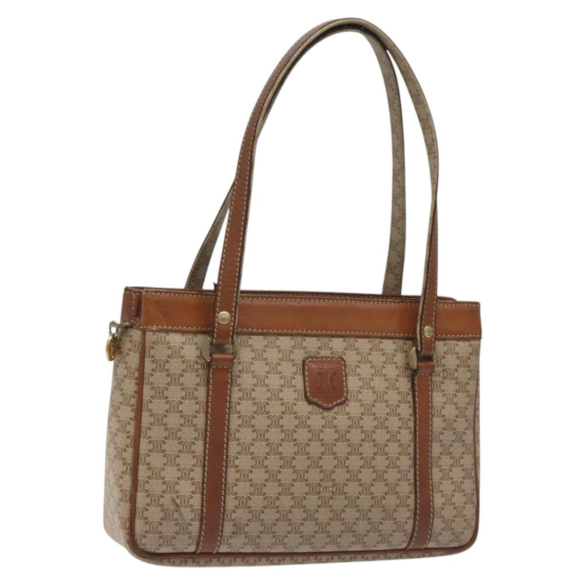 Celine Macadam Hand Bag - Beige/Gold, Canvas