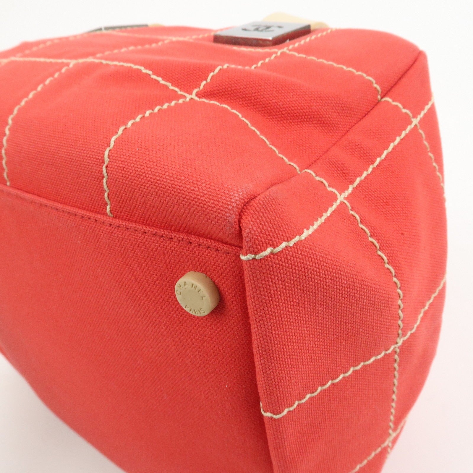 Chanel Chocolate Bar COCO Mark Hand Bag - Red, Canvas Leather