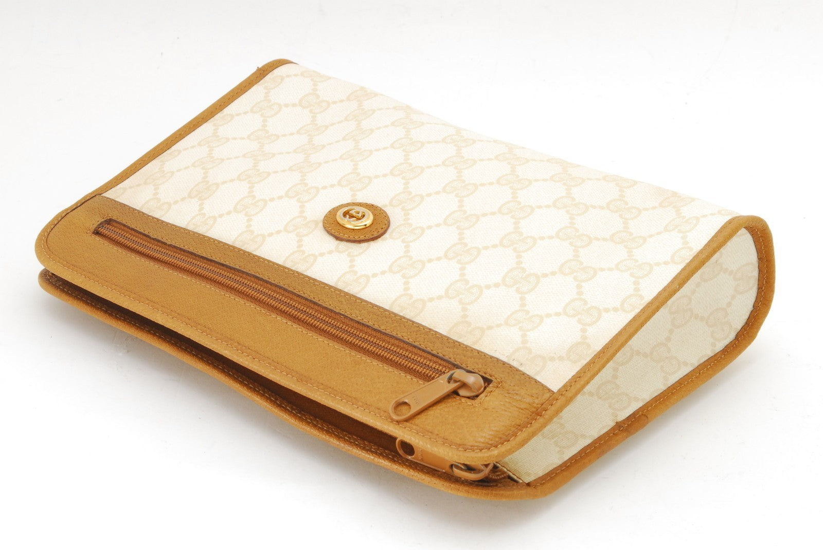 Gucci GG Supreme Clutch Bag - White Brown, PVC Leather