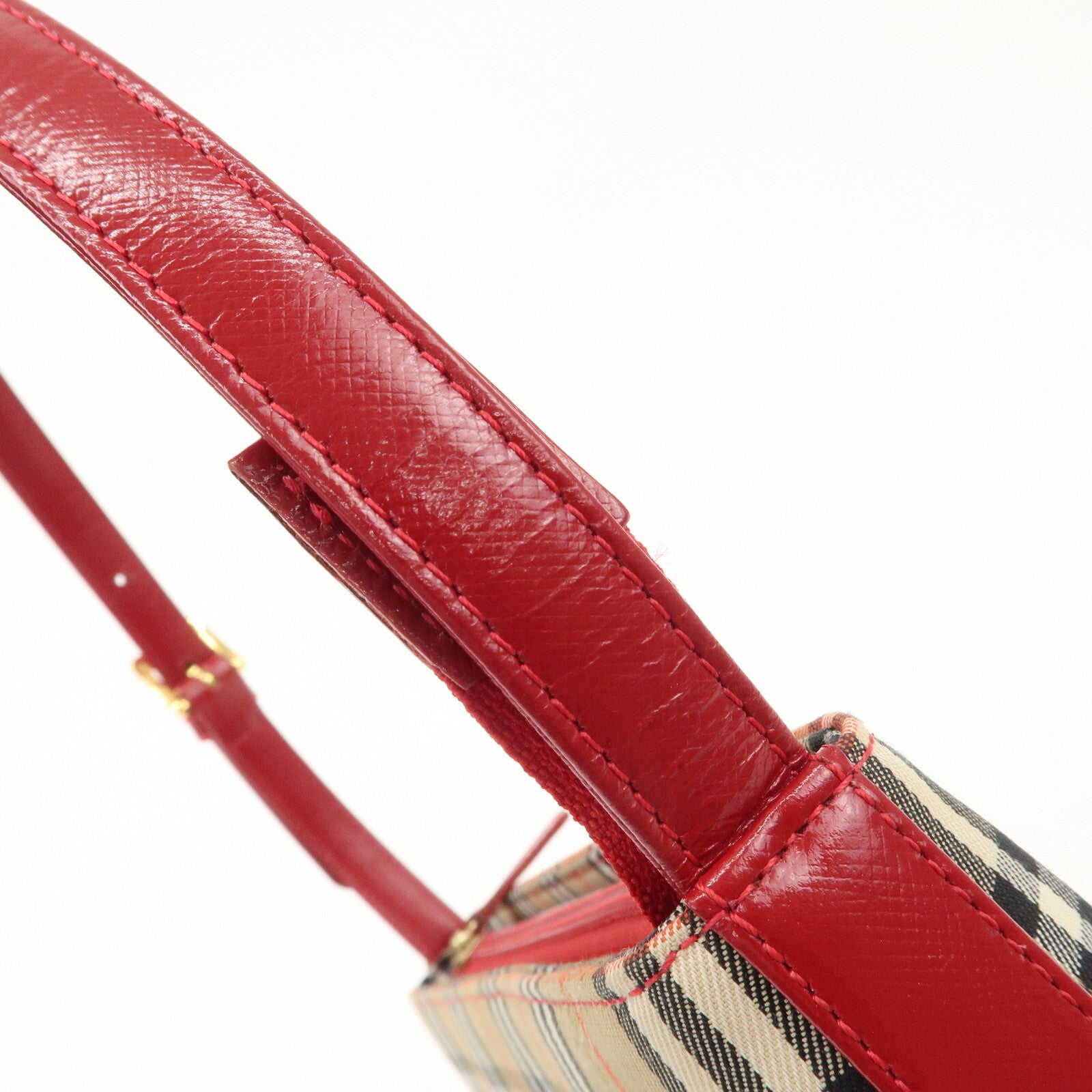 Burberry Nova Plaid Canvas Leather Shoulder Hand Bag - Red, Canvas