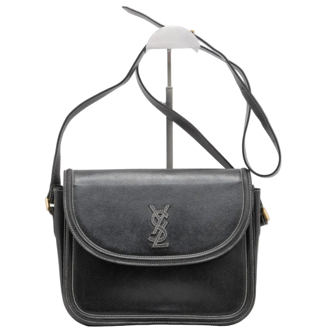 Saint Laurent Yves Vintage Shoulder Tote Stitch Bag - Black, Leather