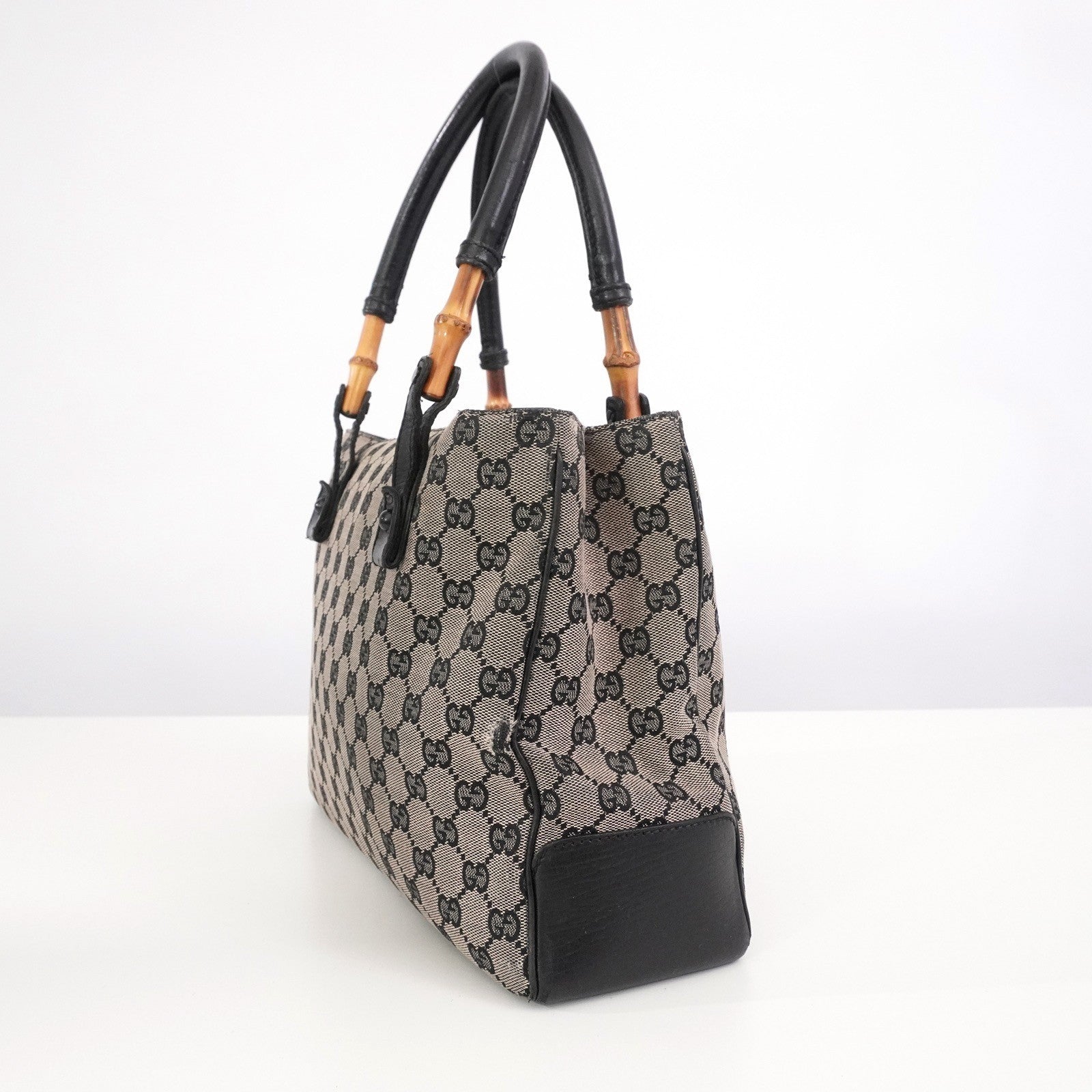 Gucci GG Canvas Bamboo 112526 Hand Bag - Brown, Canvas