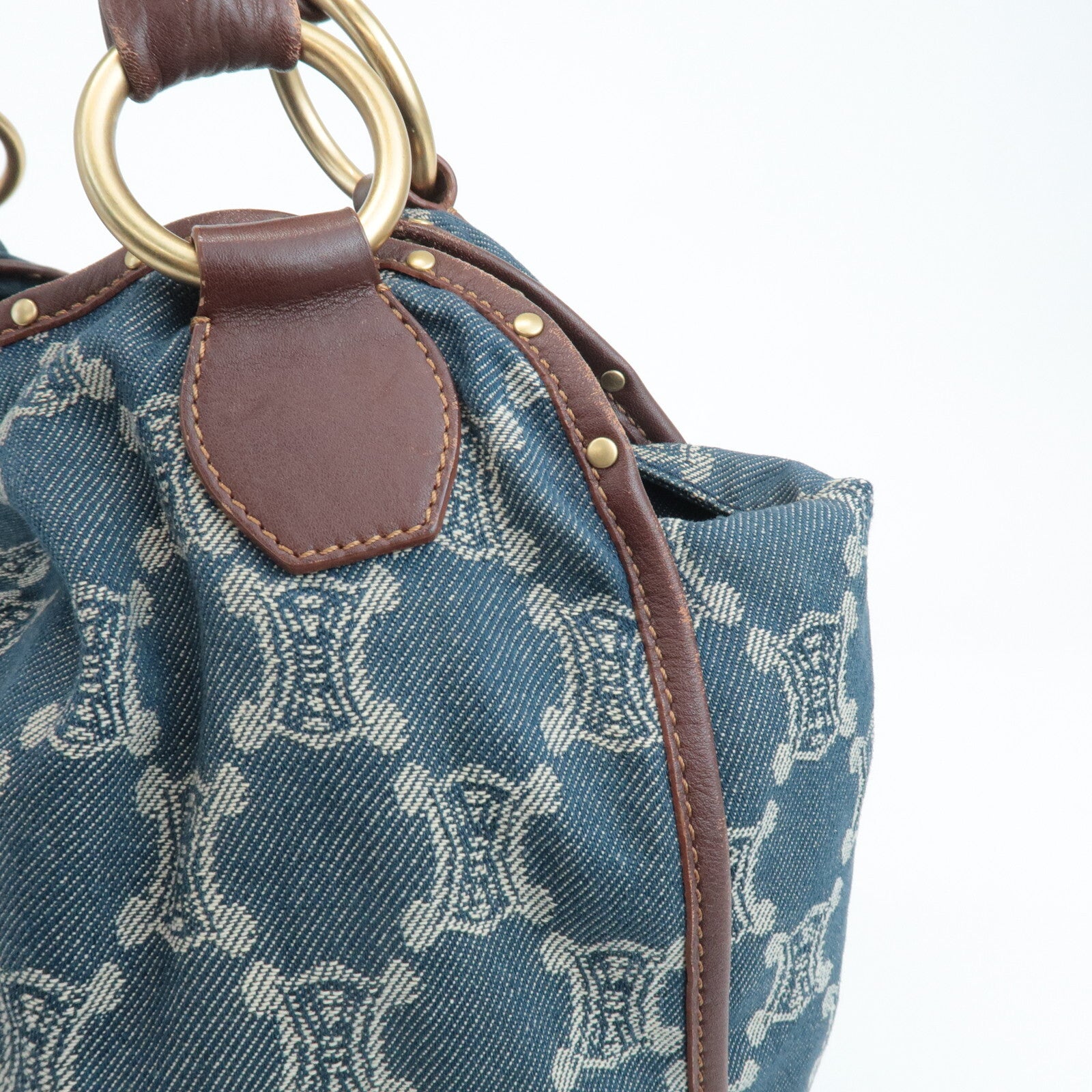 Celine Macadam Denim Leather Bitter Sweet Shoulder Bag - Blue/Brown, Denim/Leather
