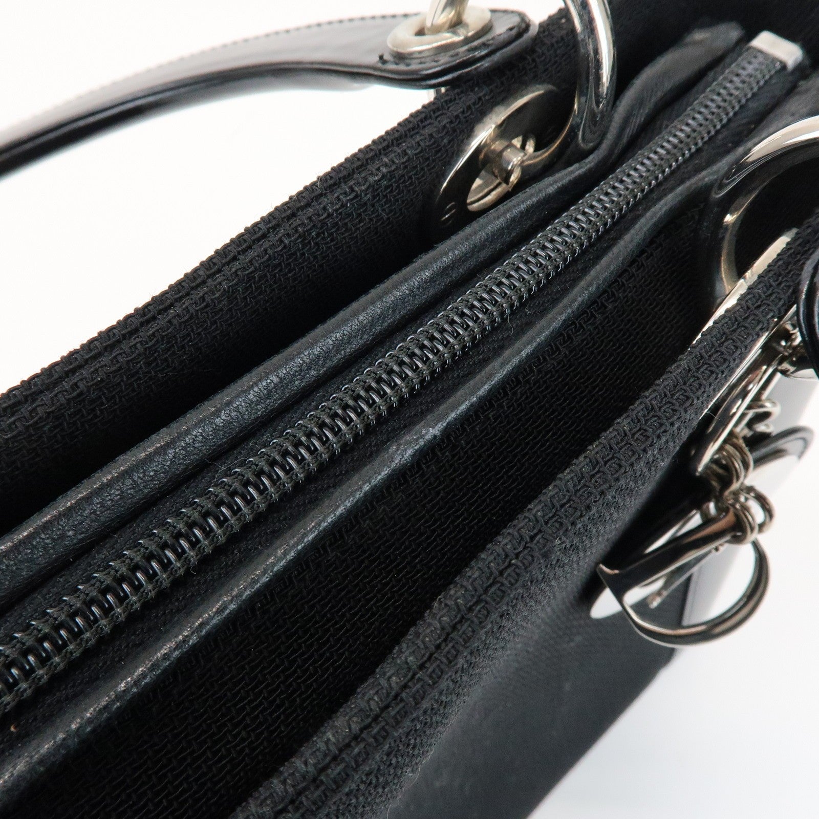 Christian Dior Lady Dior Hand Bag - Black, Canvas and Patent Leather