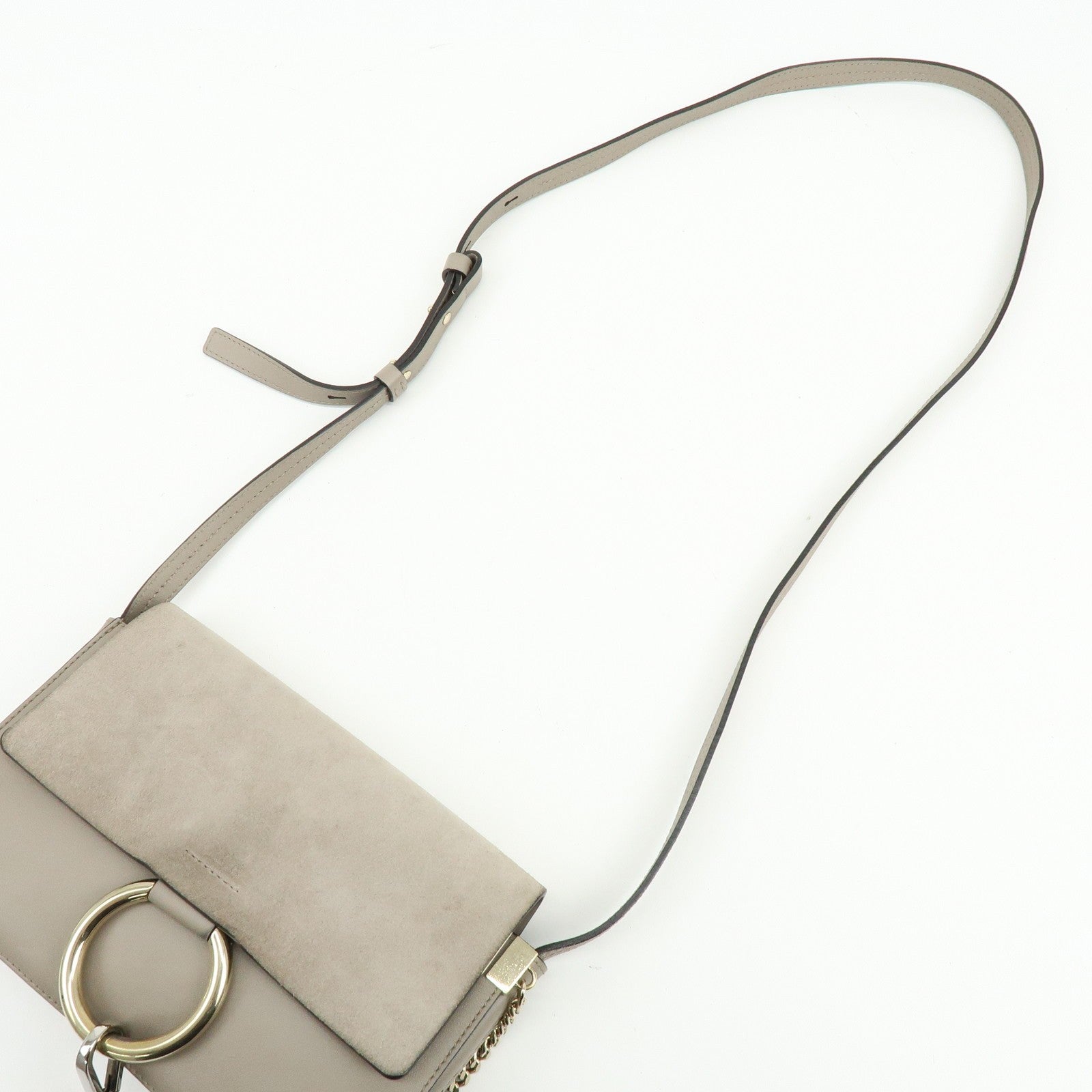 Chloe Faye Shoulder Bag - Greige, Suede Leather