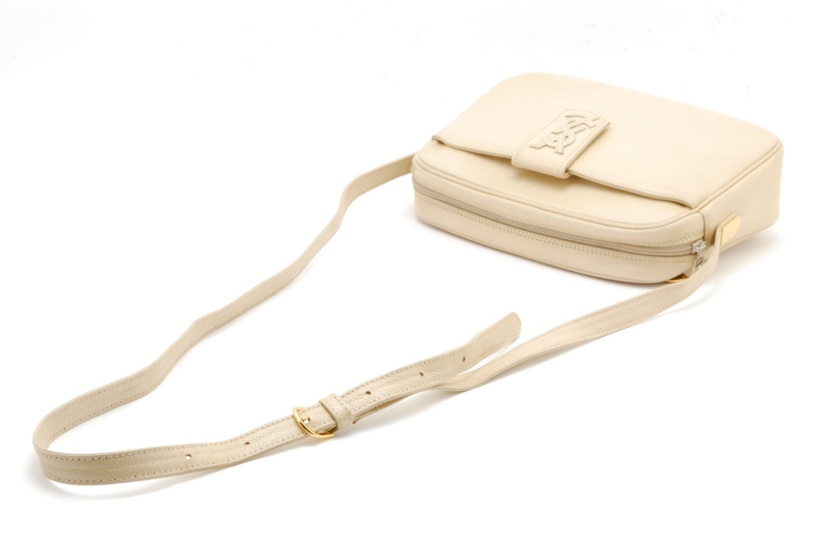 Saint Laurent Yves Shoulder Tote Stitch Bag - Ivory, Leather