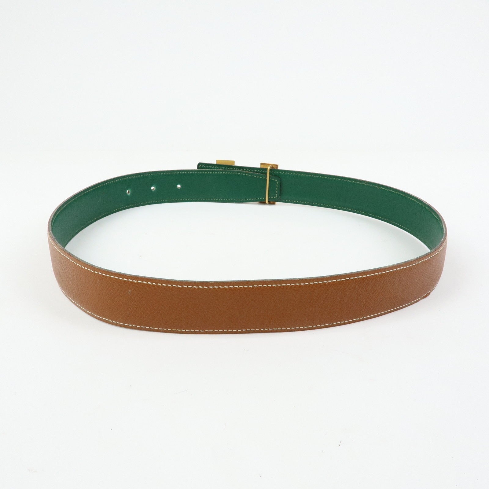 Hermès H Buckle Reversible Constance Belt - Gold Green, Veau Epsom Leather