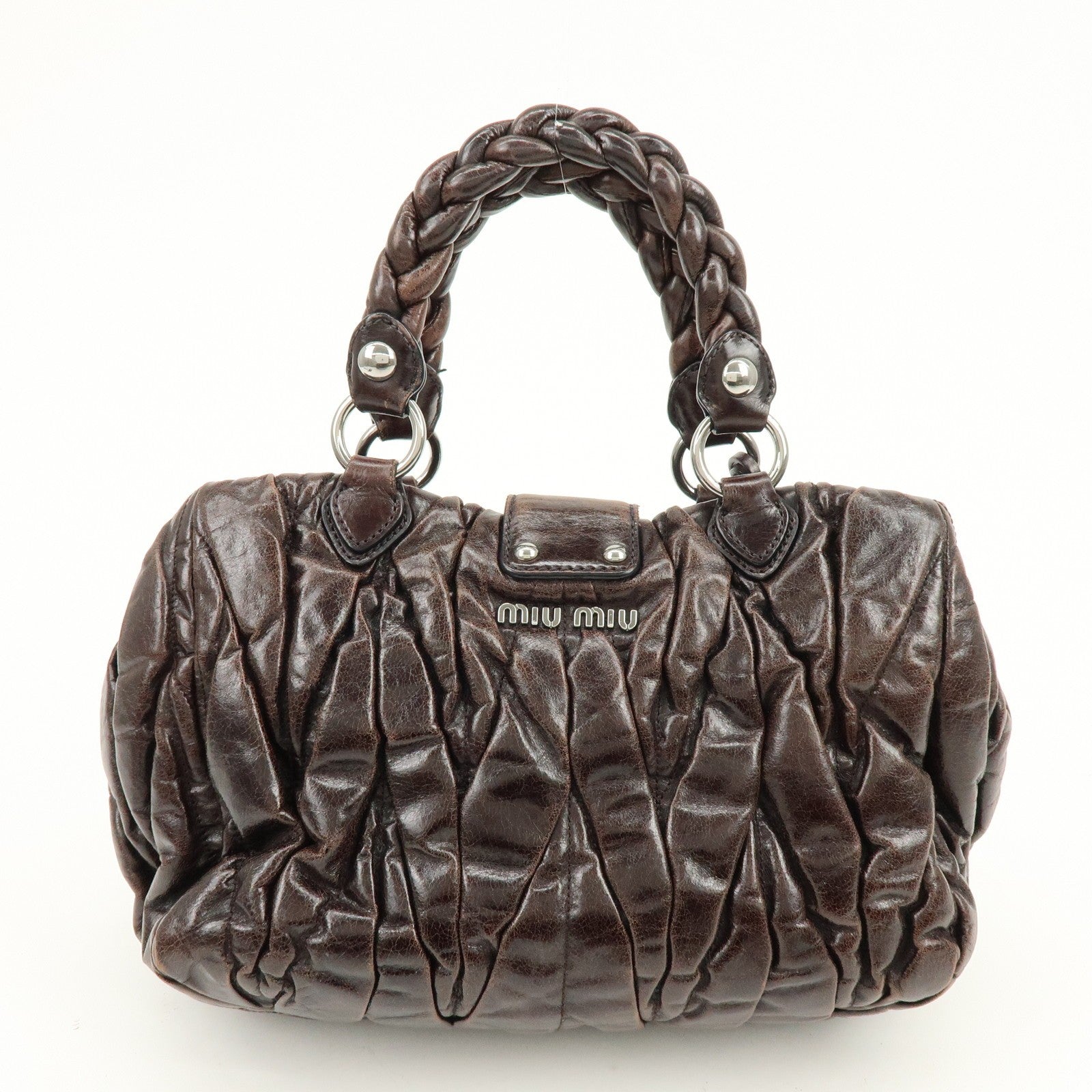 Miu Miu Matelasse 2Way Handbag - Dark Brown, Leather
