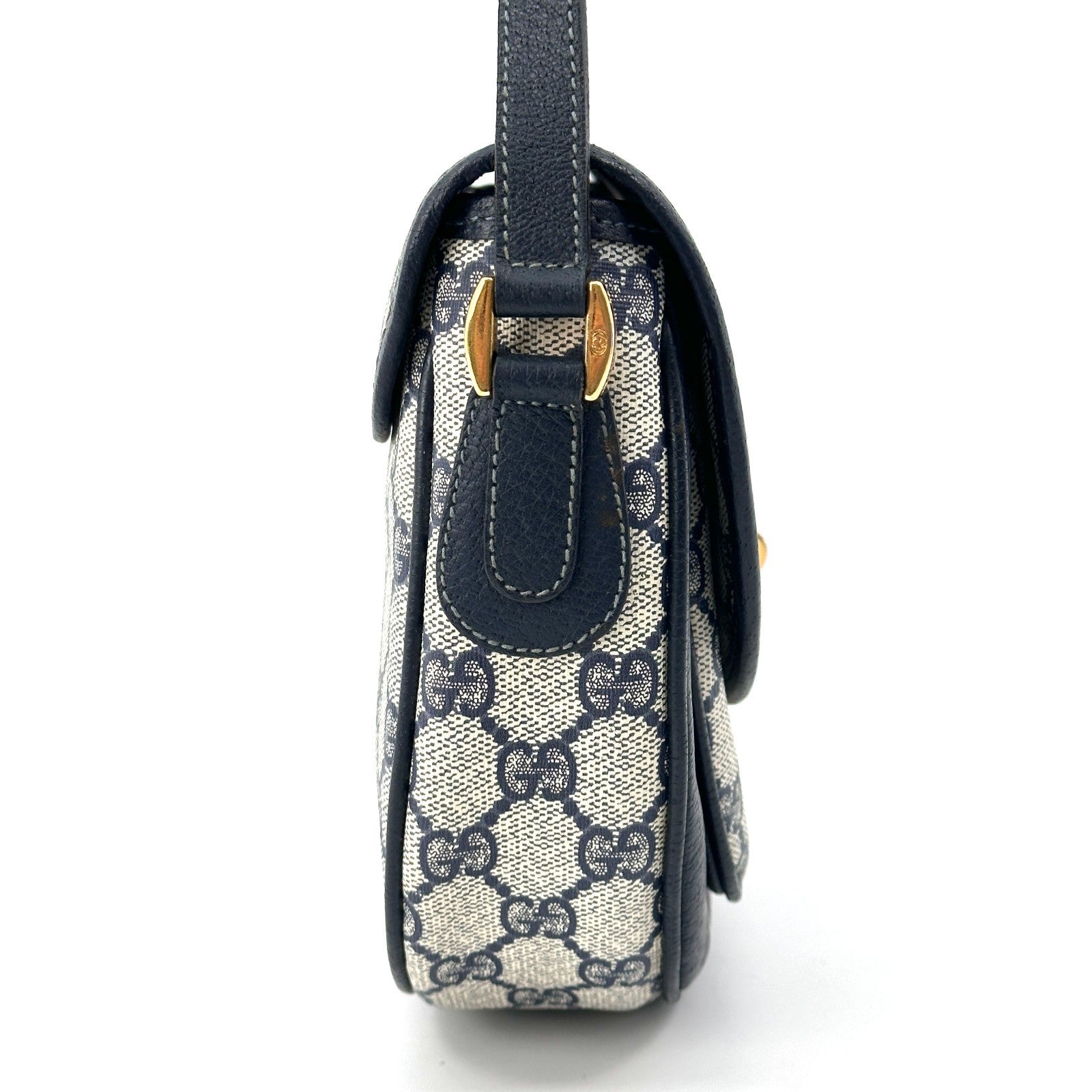 Gucci GG Pattern Turnlock Shoulder Bag - Navy Blue, PVC Leather