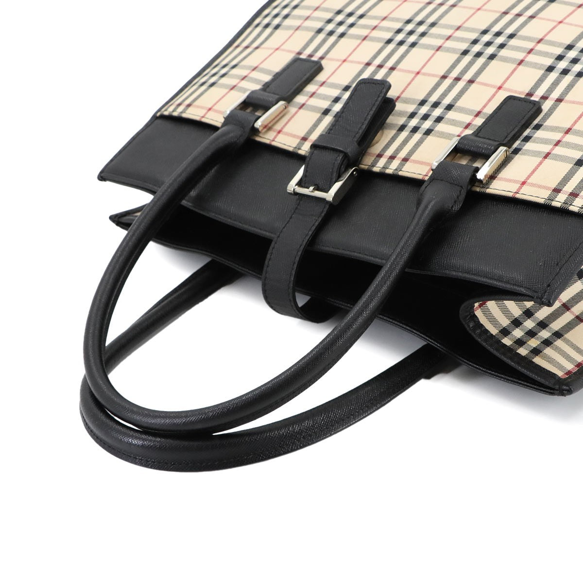 Burberry Plaid Handbag - Beige, Canvas and Leather