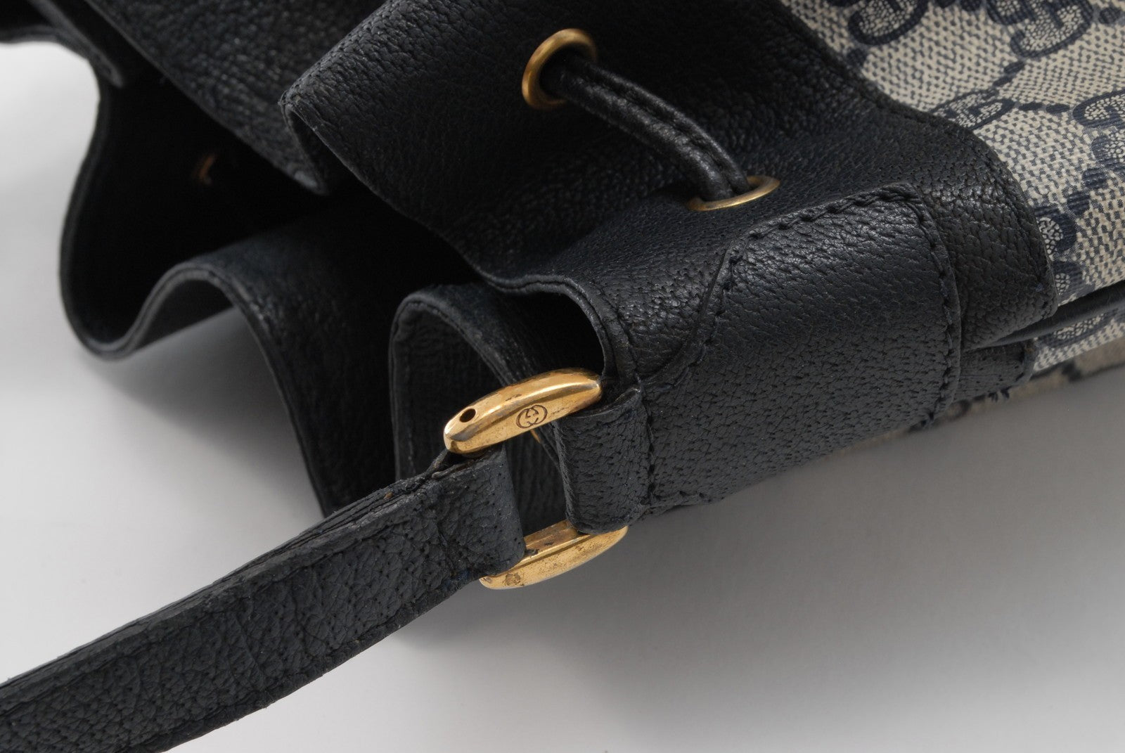 Gucci Vintage GG Sherry Line Drawstring Shoulder Bag - Navy, PVC Leather