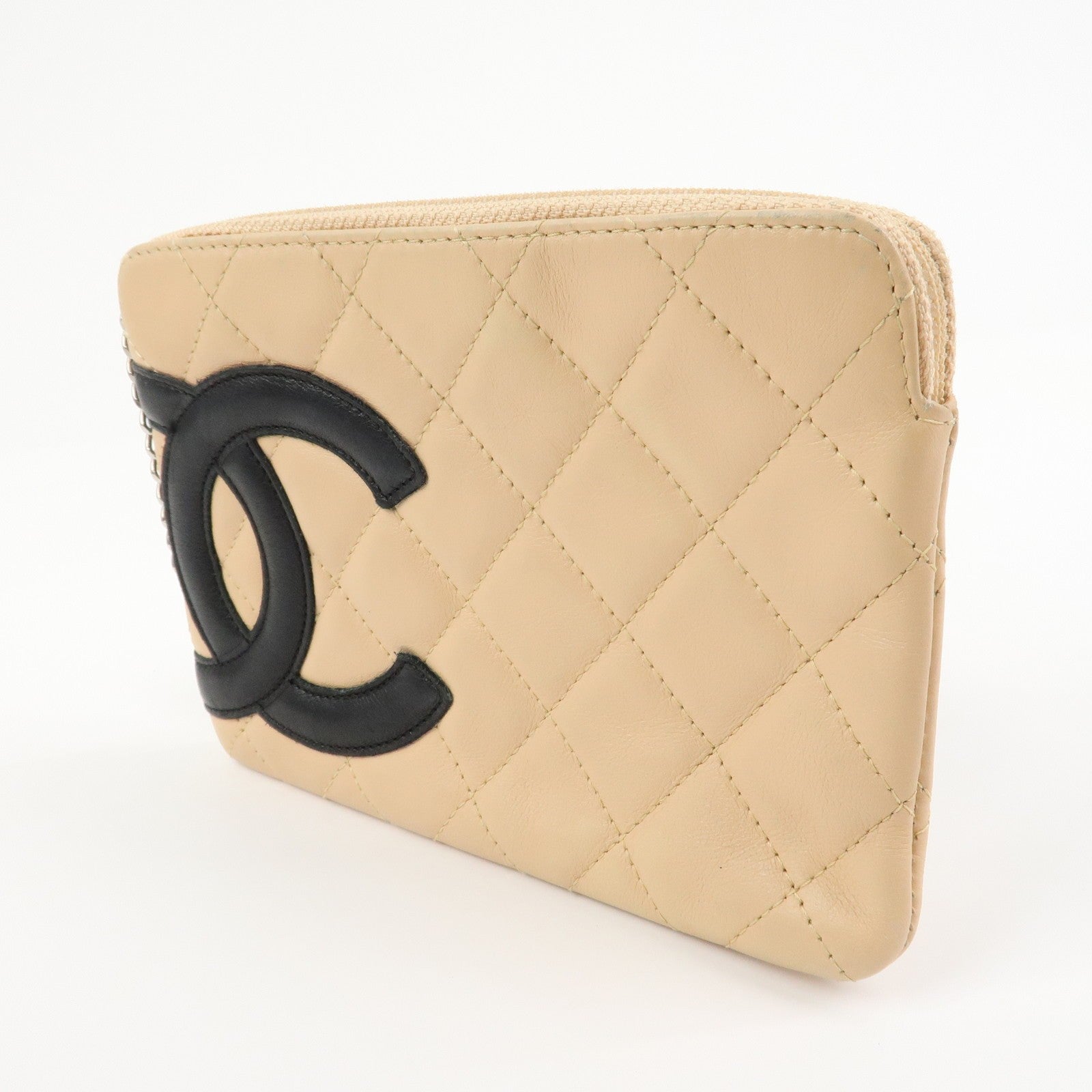 CHANEL Cambon Line Cosmetic Pouch - Beige, Lamb Skin