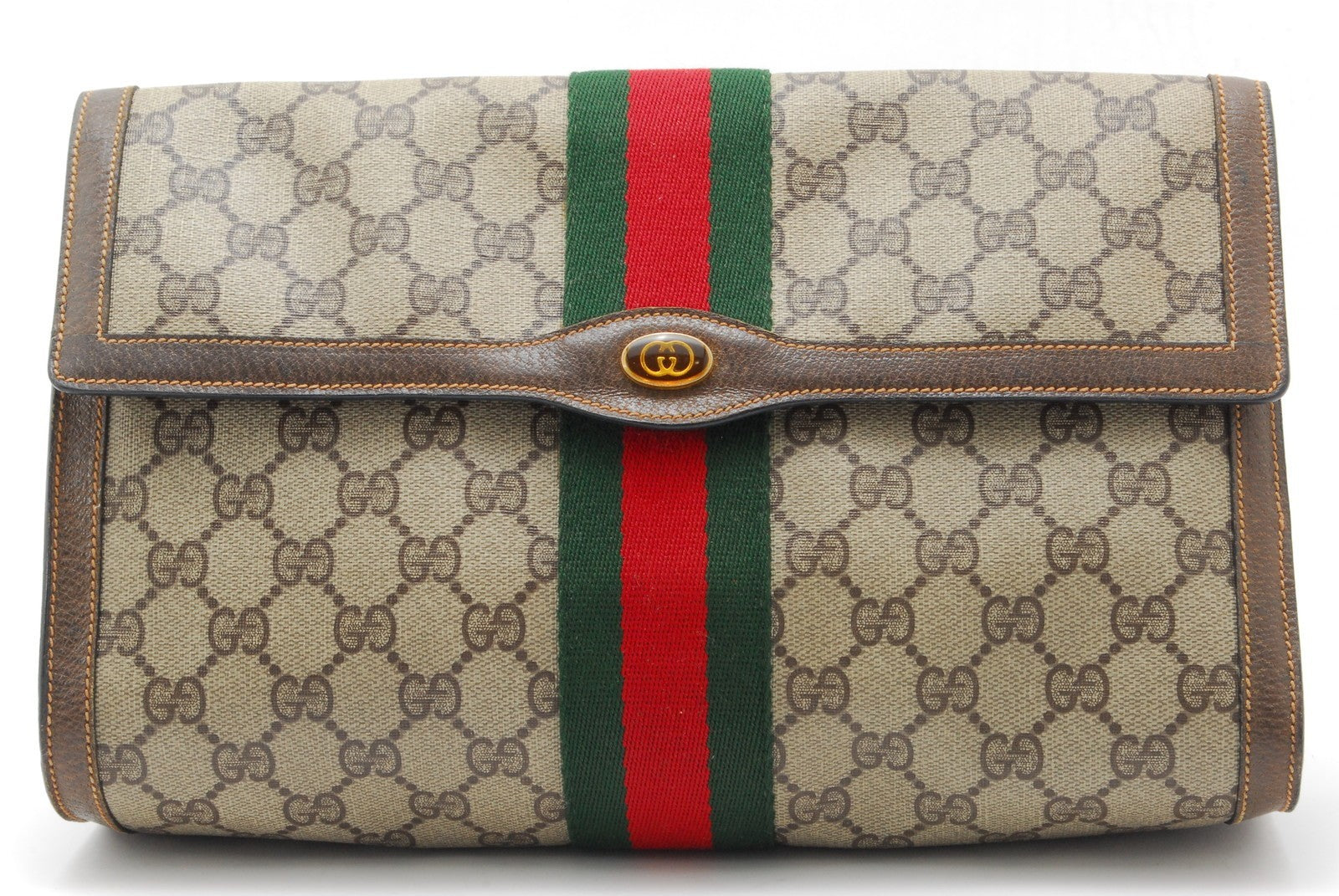 Gucci Sherry Clutch Bag - Beige, PVC Leather