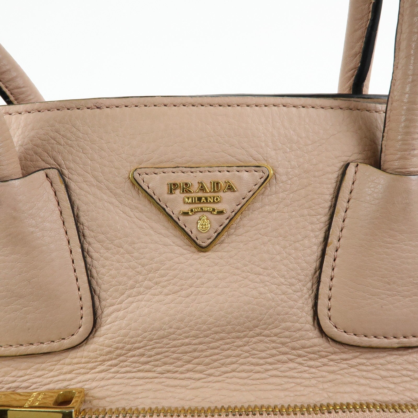 Prada Triangle Logo Tote Bag - Pink Beige, Leather