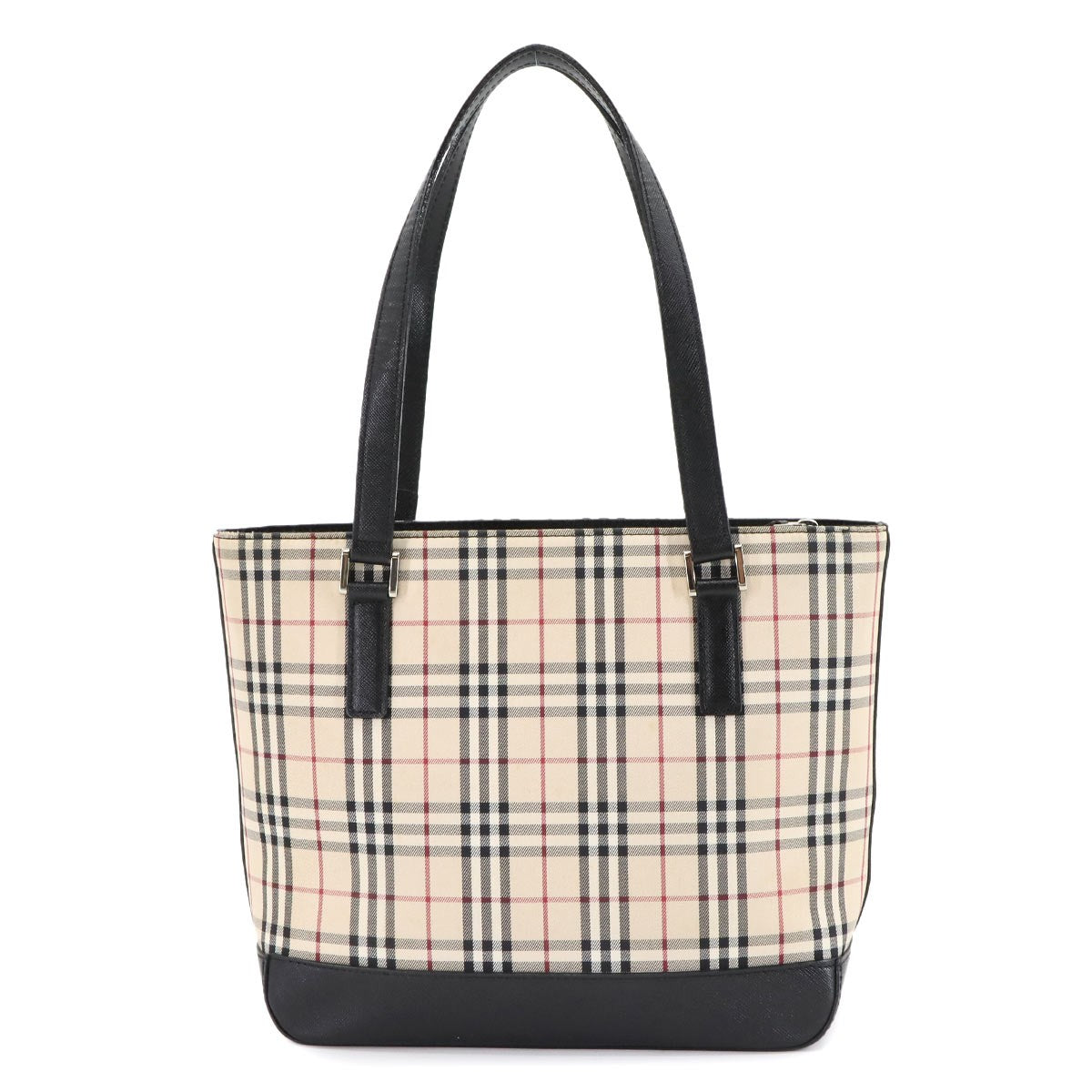 Burberry Plaid Handbag - Beige Black, Canvas Leather