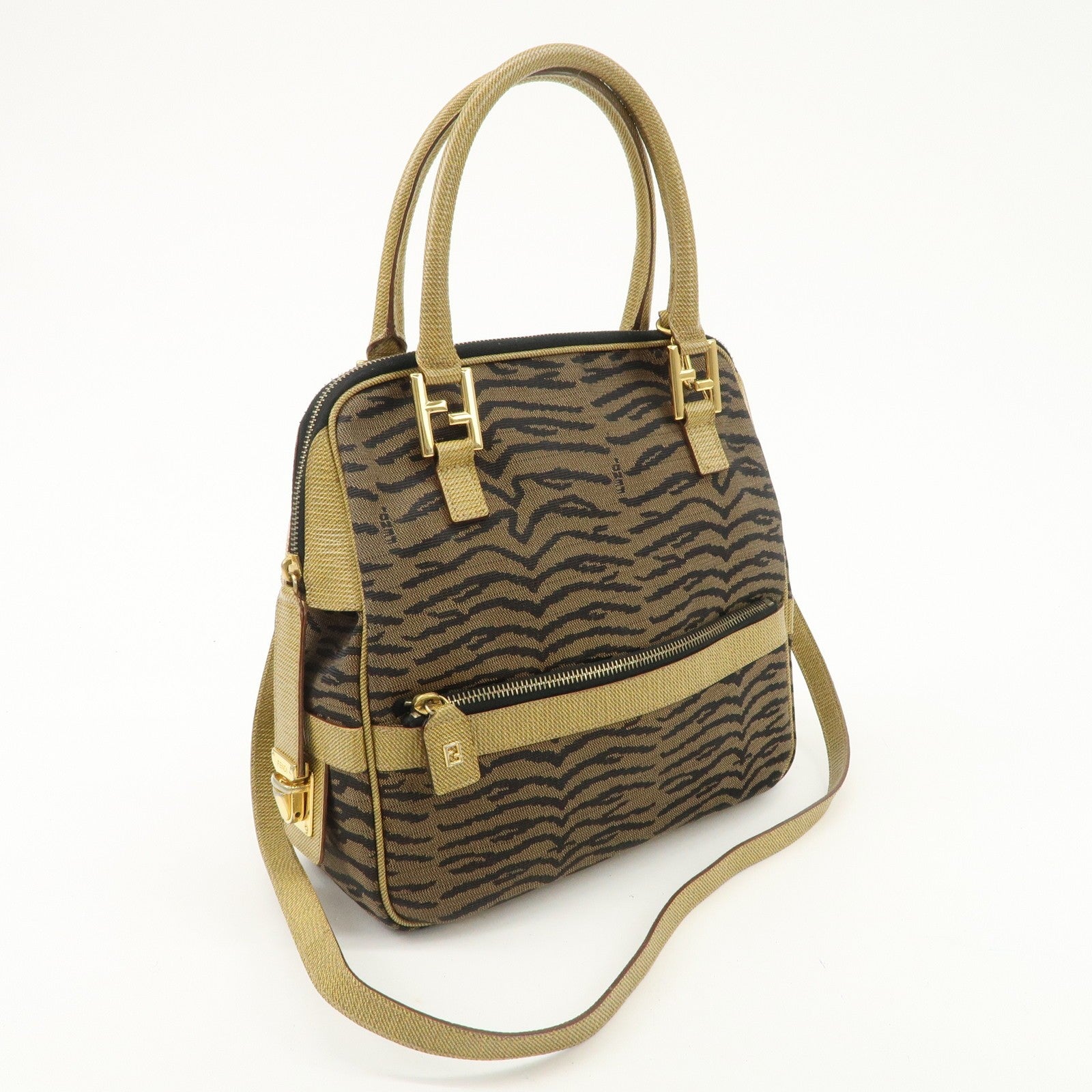 Fendi 2Way Hand Bag - Zebra Print Black Brown, Leather Canvas