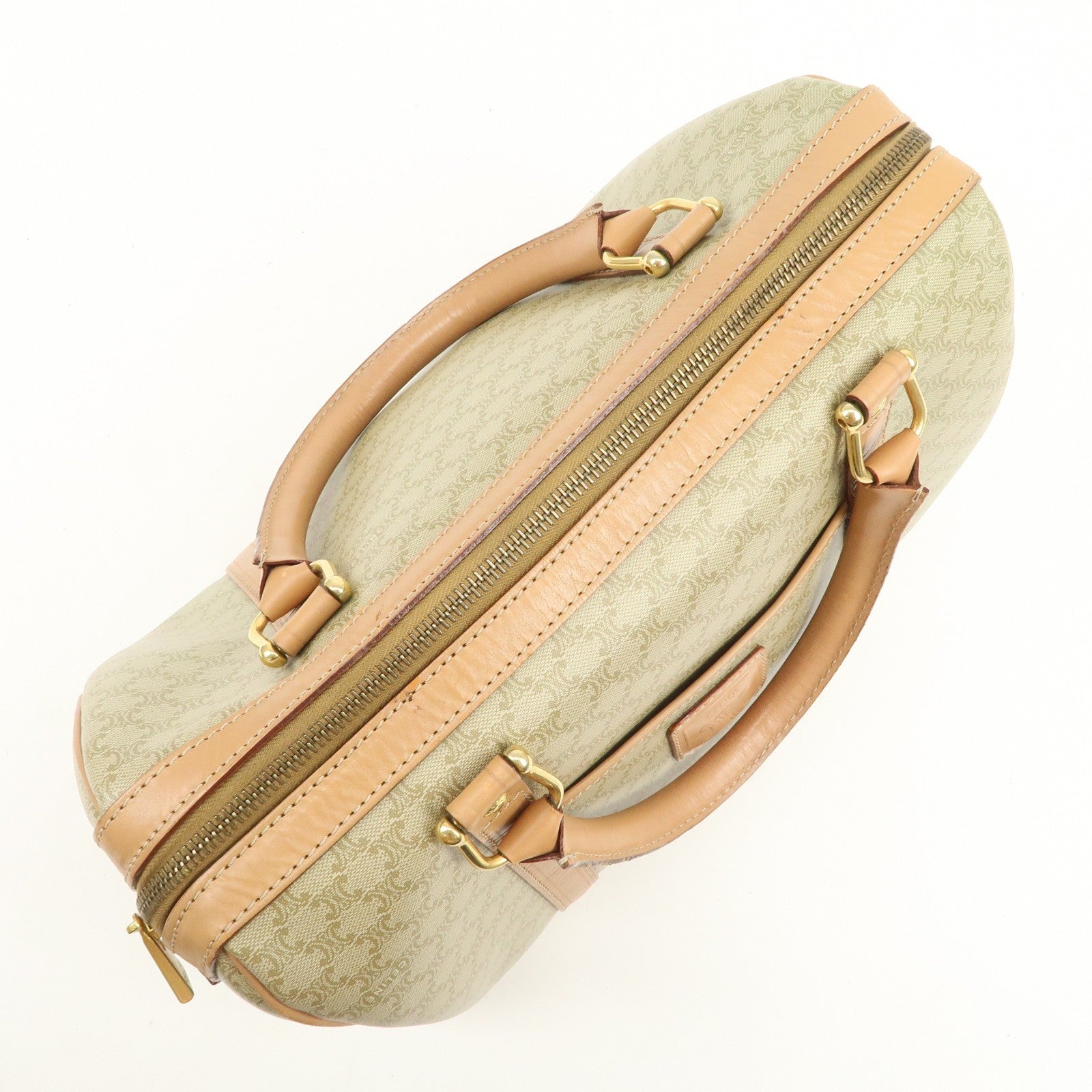 Celine Macadam Logo Boston Hand Bag - Beige, PVC