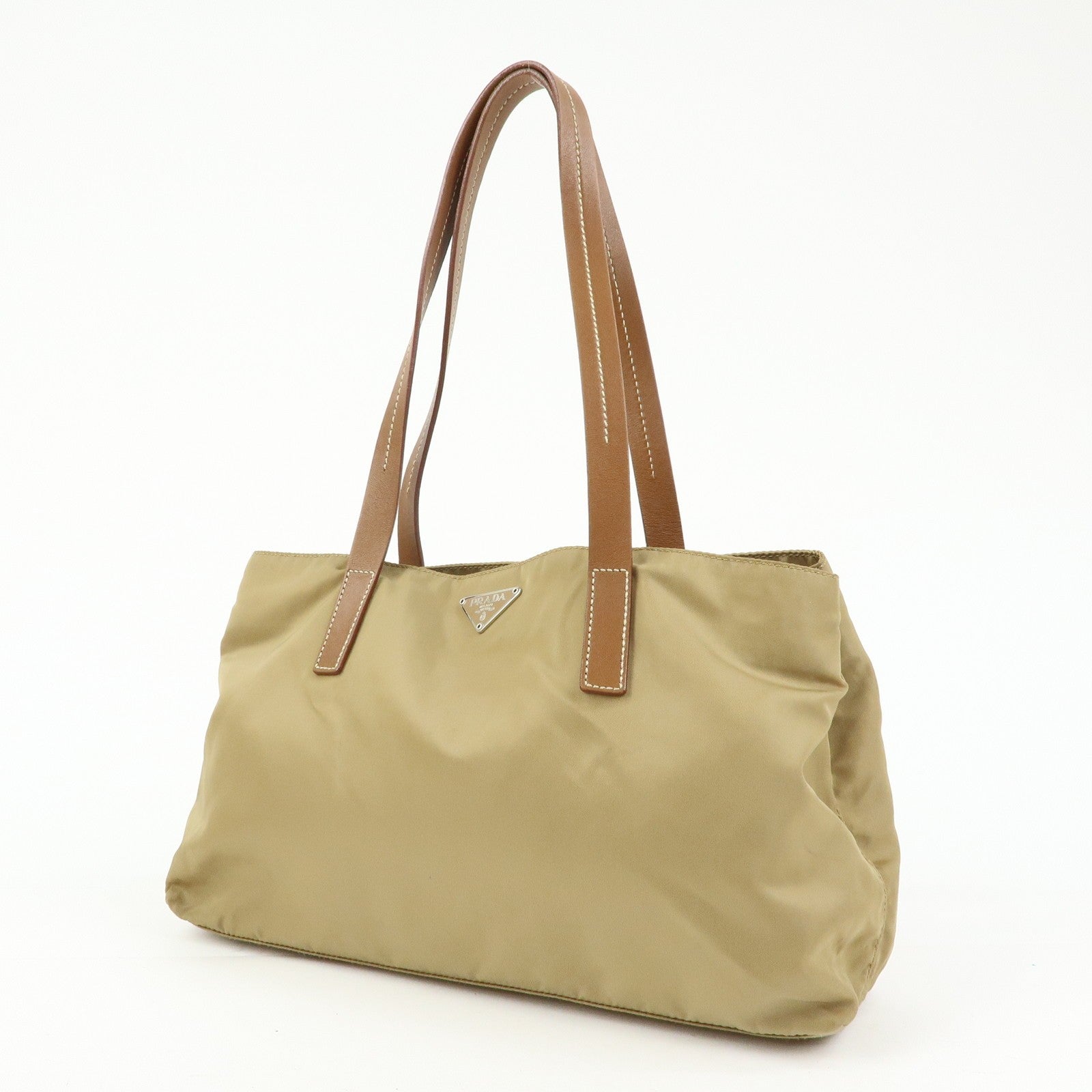 Prada Triangle Logo Tote Bag - Khaki, Nylon