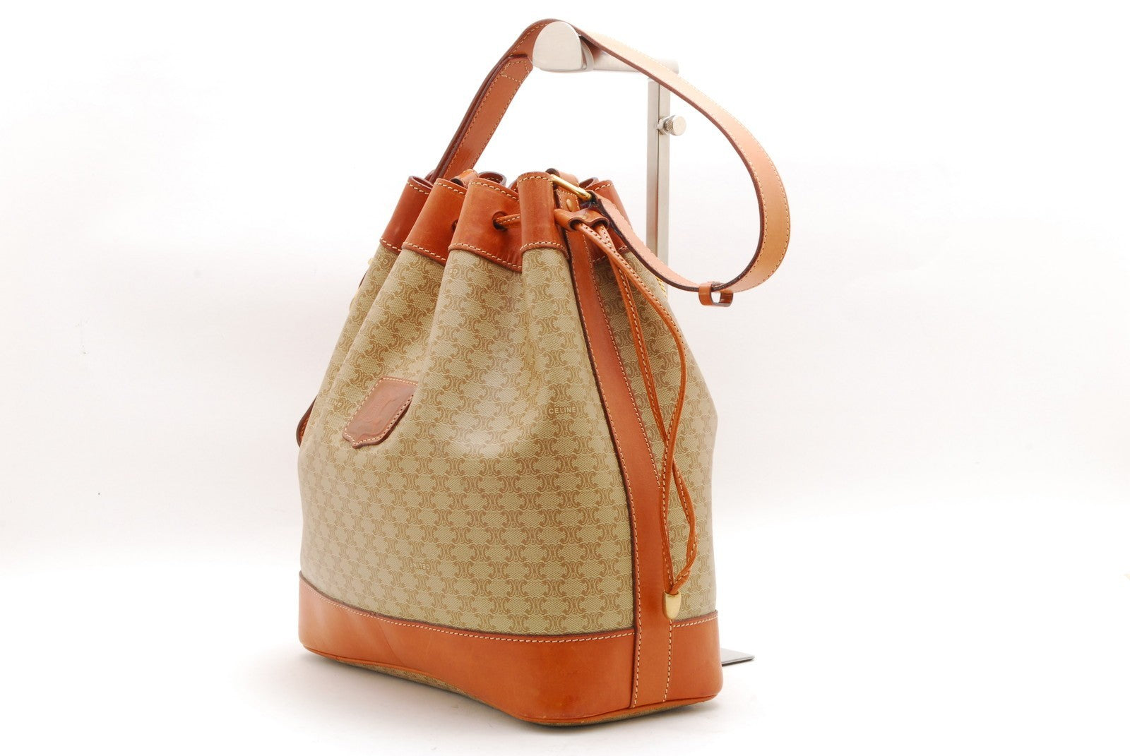Celine Macadam Drawstring Shoulder Bag - Beige, PVC