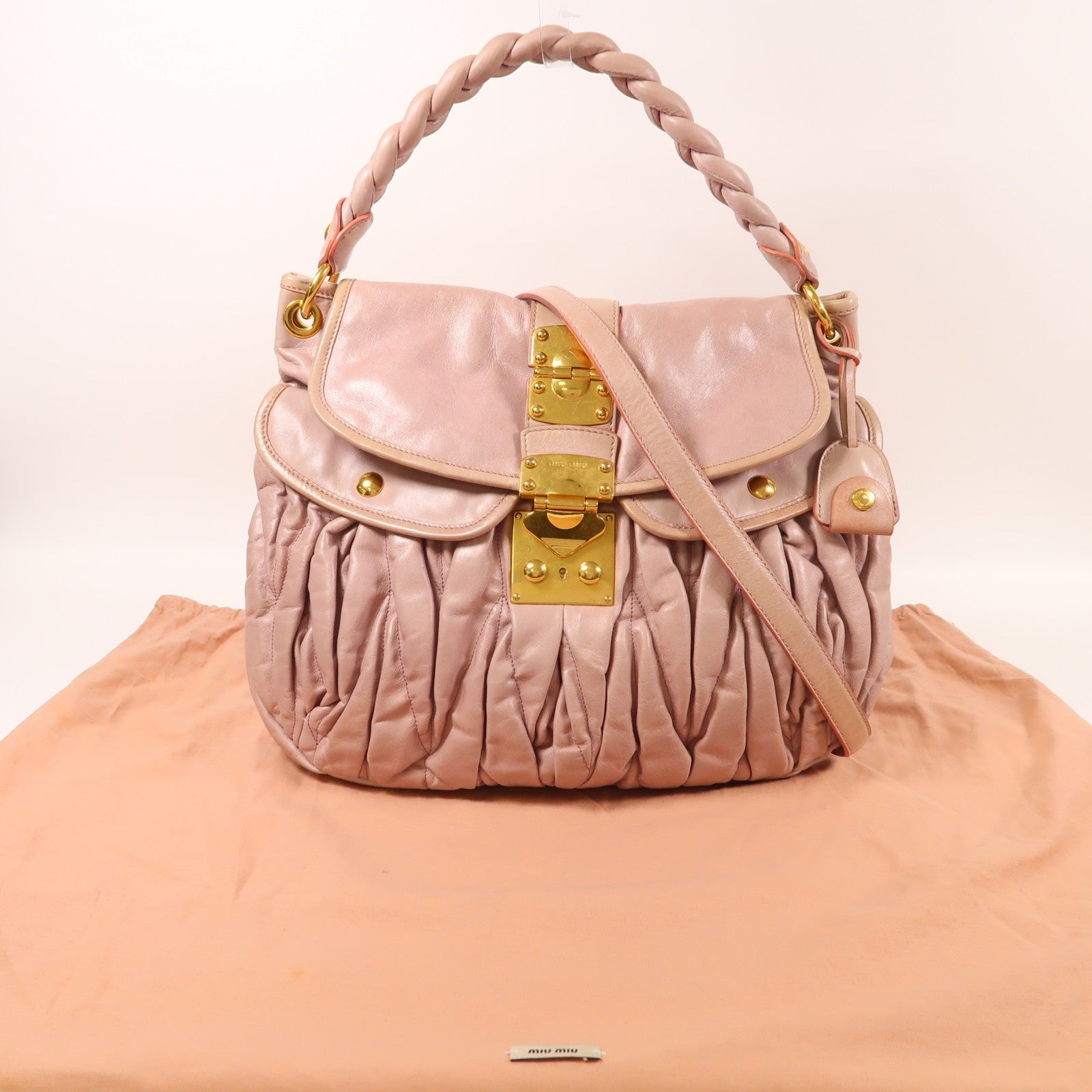 Miu Miu GHW Matelasse Coffer 2 Way Shoulder Bag - Pink, Calfskin Leather