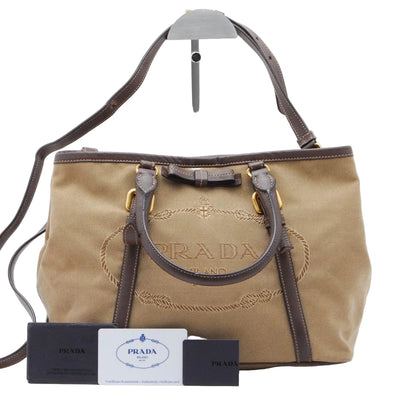 Prada Triangle Logo Tote Bag - Brown, Canvas