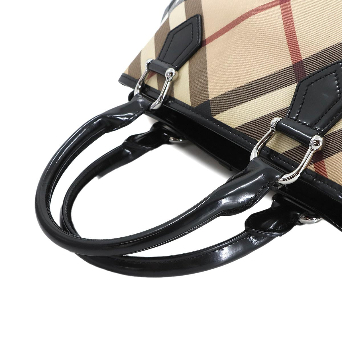 Burberry Plaid Handbag - Beige, Black, PVC, Patent leather