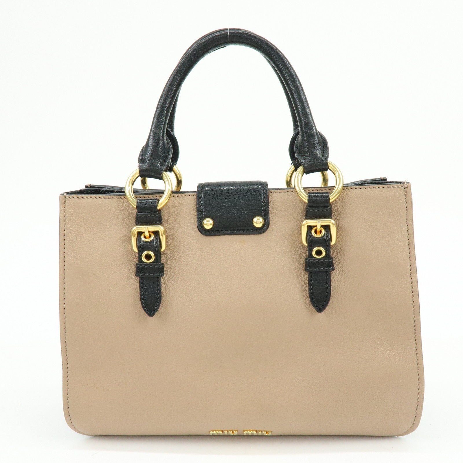 Miu Miu Hand Bag - Beige Black, Madras Leather