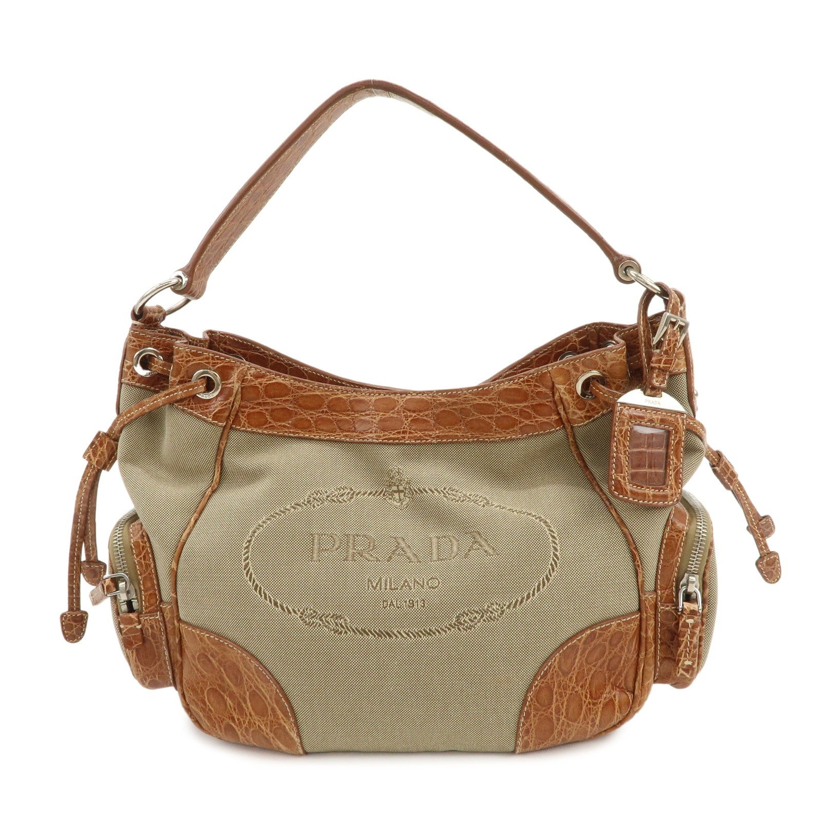 Prada Jacquard Shoulder Bag - Brown, Embossed Leather