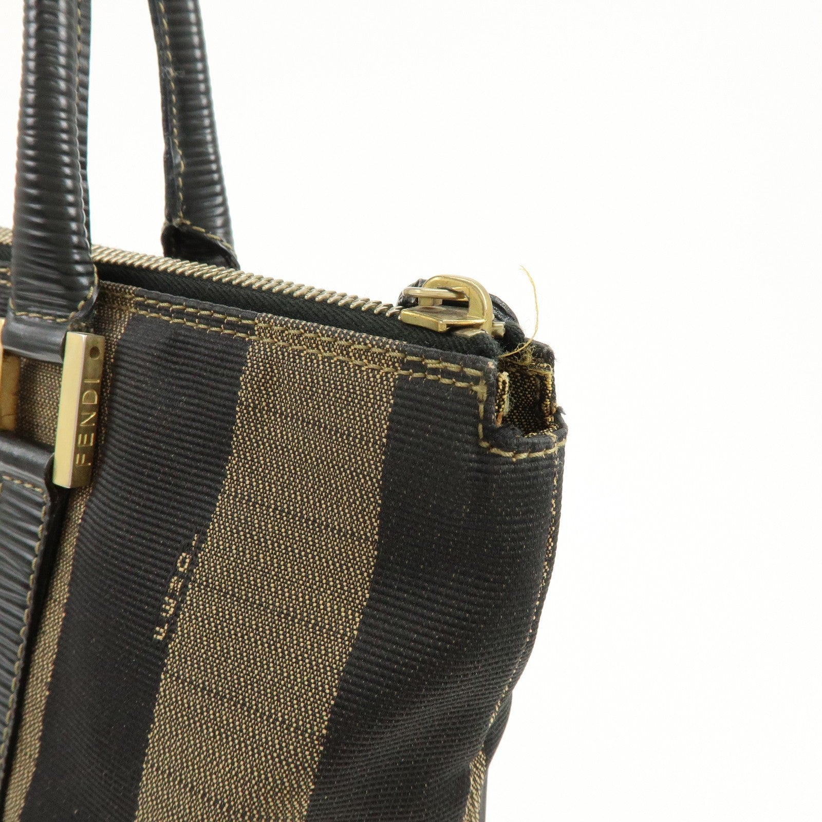 Fendi Pequin Canvas Leather Hand Bag - Brown, Canvas