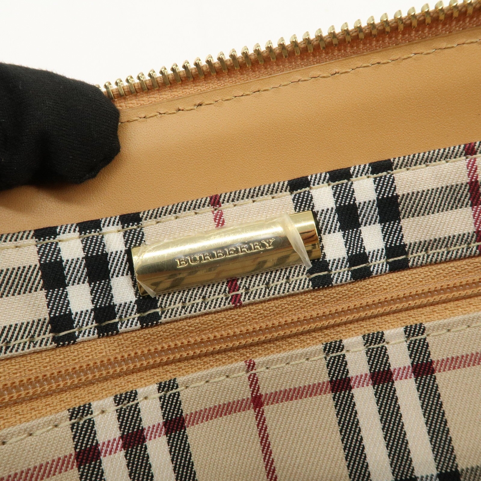 Burberry Nova Plaid Logo Hand Bag - Light Brown, Leather