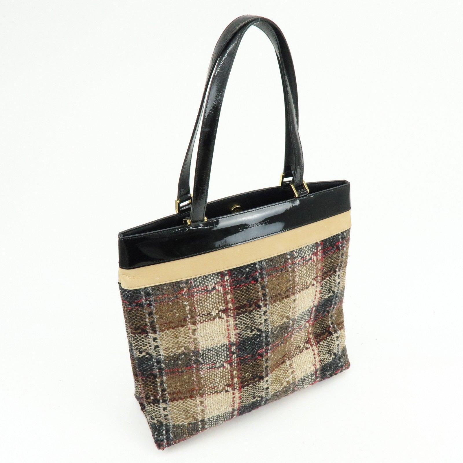 Burberry Tote Bag - Beige, Black, Tweed, Patent Leather, Suede