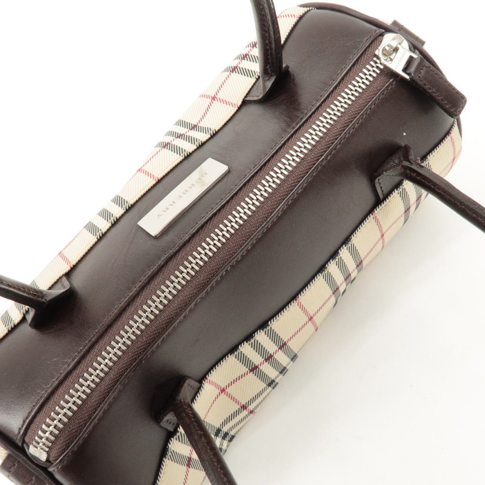 Burberry Nova Plaid Hand Bag - Beige Brown, Leather Canvas